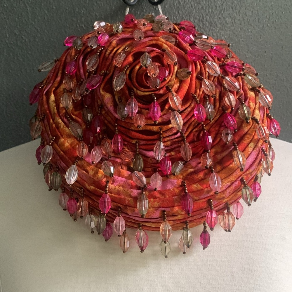 LISETTE Orange and Pink Beaded Rosette Hat